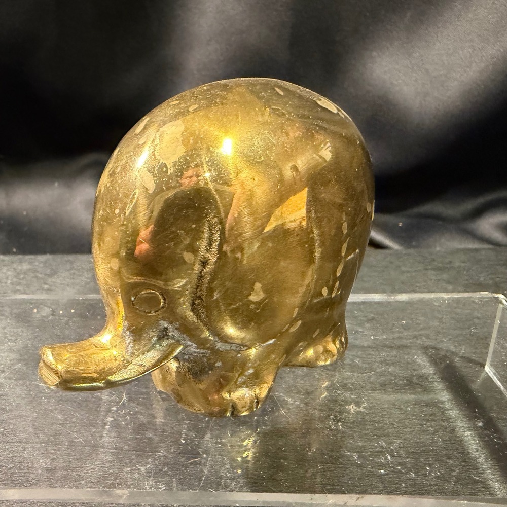 Vintage Solid Brass Elephant Figurine Made in Korea Mid Century Modern Decor